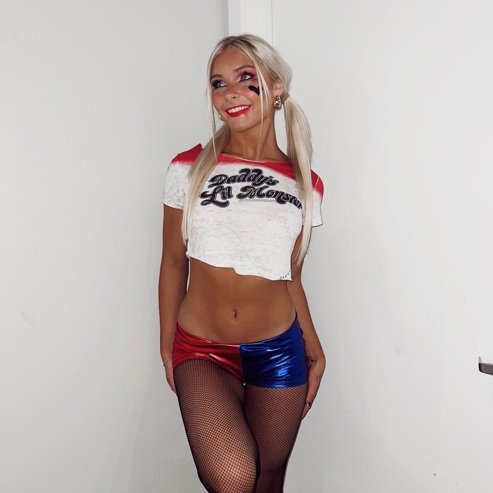 Harley Quinn Halloween costume. Includes the bottoms and the t shirt